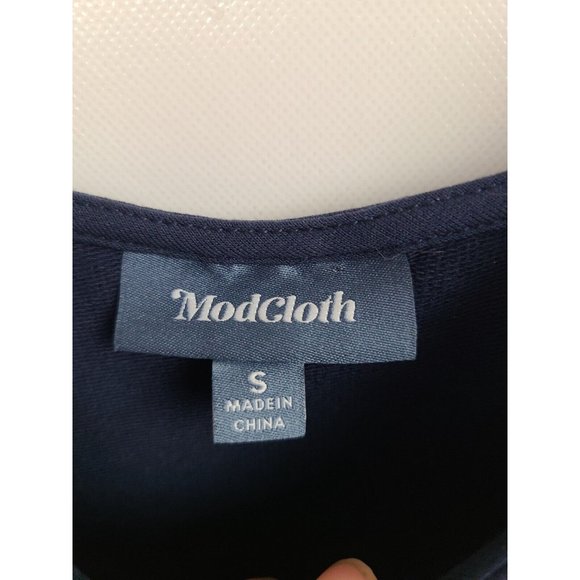 ModCloth Navy Gray Constellation Printed Skirt Belted Dress Size Small - Picture 4 of 9